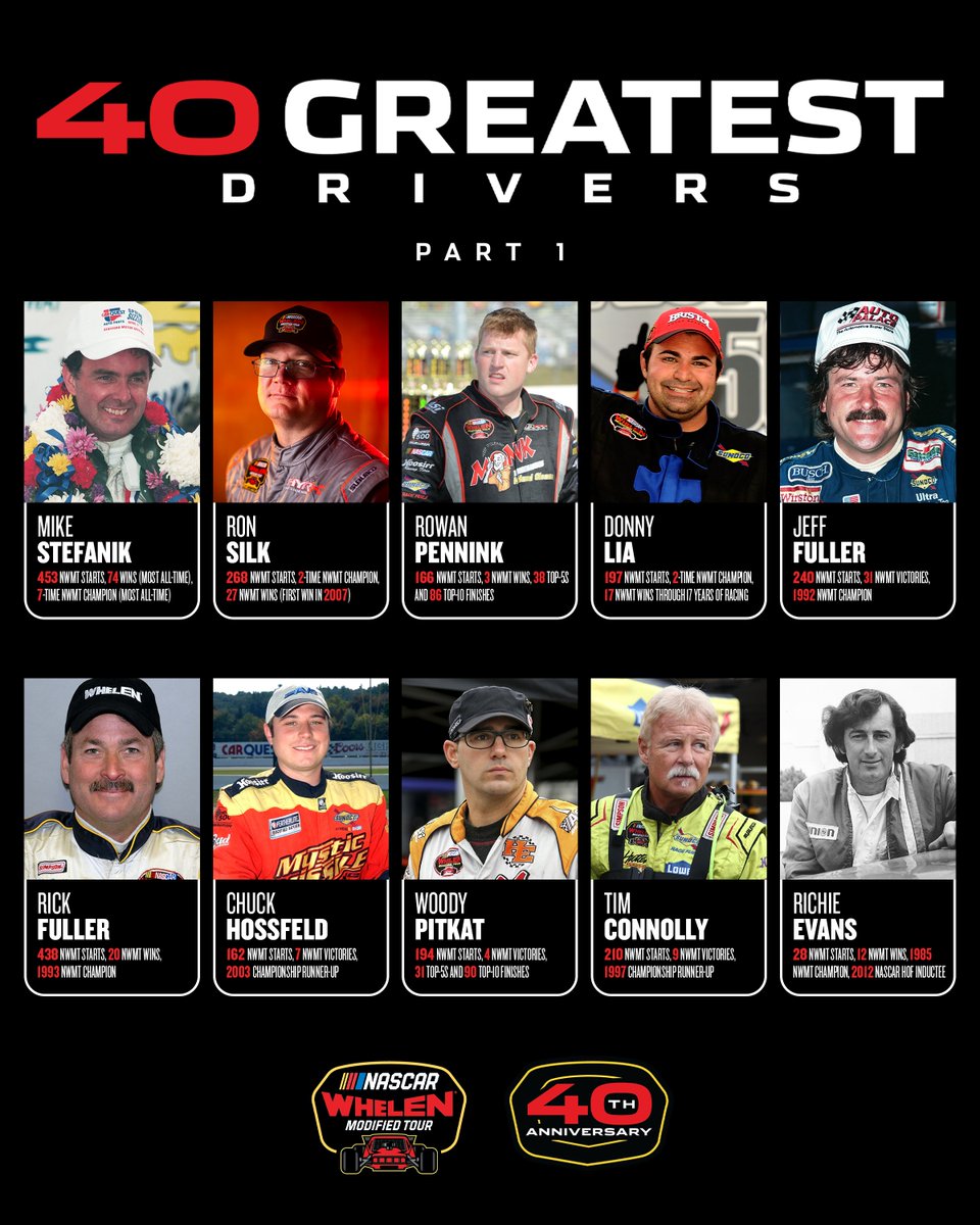 40 years. 40 legends.

These 10 are some of the GREATEST <a href="/NASCAR/">NASCAR</a> Whelen Modified Tour drivers EVER. #NWMT40