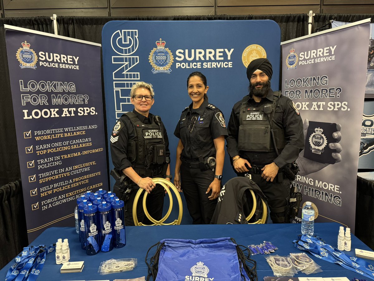 SergeantVance's tweet photo. Today is the day for the 2025 Security-Police-Fire Career Expo in Surrey! Come down and visit our recruiters and meet Inspector Novi Jette and Superintendent Allison Good. https://t.co/JJna3luMs3