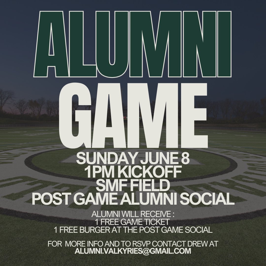 CALLING ALL VALKYRIES ALUMNI ‼️📢

We are inviting all Valkyries Alumni to our Alumni Game on Sunday June 8th against the Manitoba Fearless! Kickoff at 1pm at SMF Field!