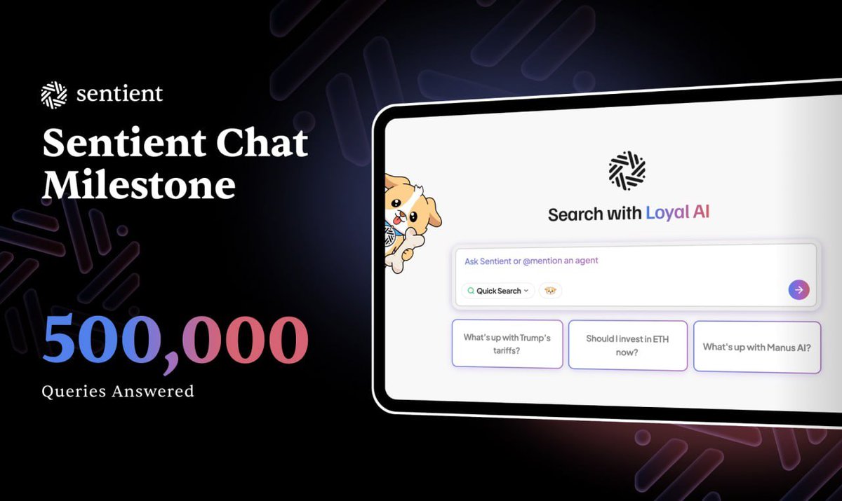 Sentient Chat (@sentient_chat) on Twitter photo 🎉 500,000 QUERIES ANSWERED ON SENTIENT CHAT
We recently hit 500,000 queries answered on Sentient Chat (1M is coming up very quickly...), and we owe a big thank you to our users!
With our most recent massive update, Sentient Chat is in an amazing place😁
Keep asking questions, 🎉 500,000 QUERIES ANSWERED ON SENTIENT CHAT
We recently hit 500,000 queries answered on Sentient Chat (1M is coming up very quickly...), and we owe a big thank you to our users!
With our most recent massive update, Sentient Chat is in an amazing place😁
Keep asking questions,