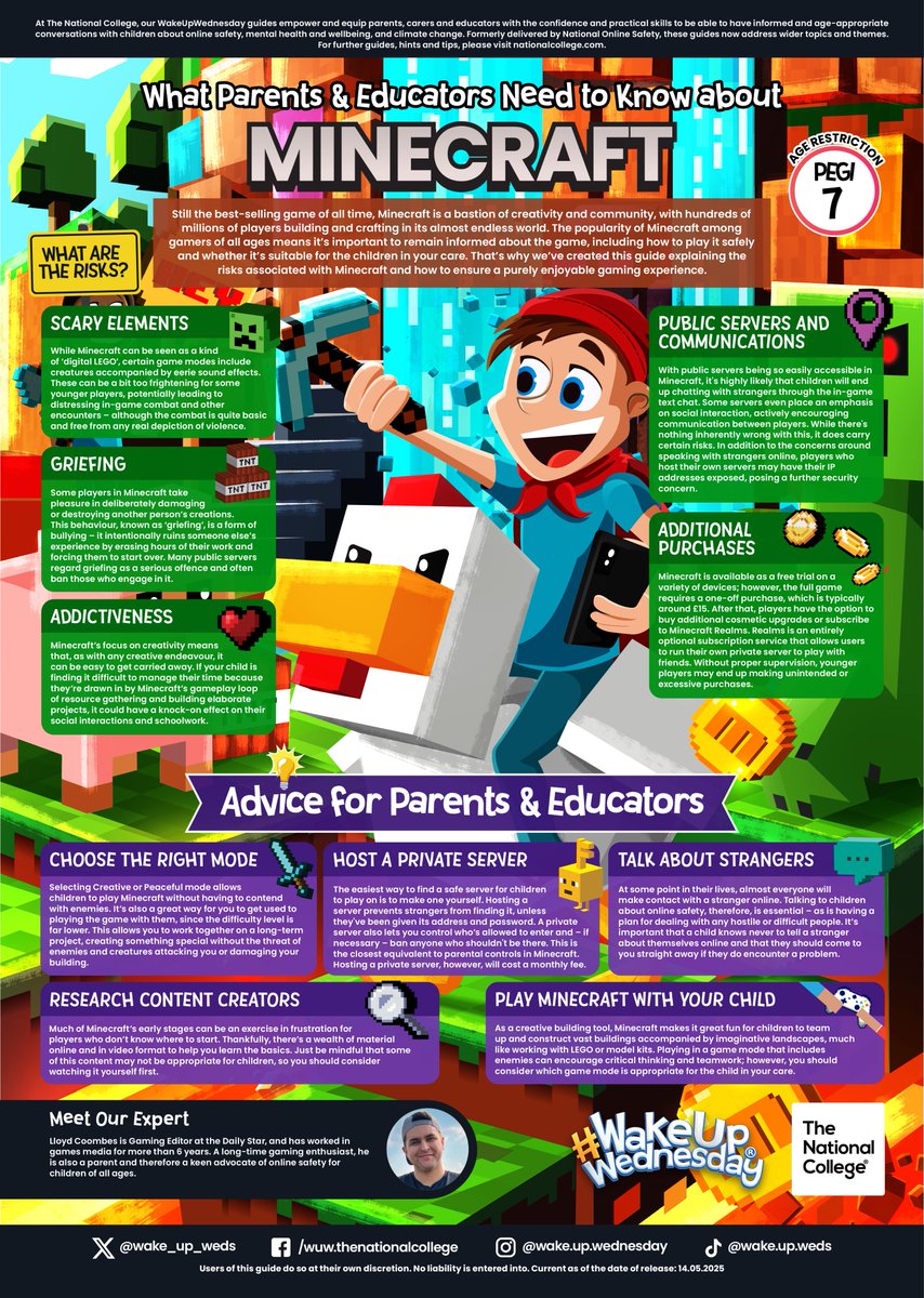 Online Safety ideas for parents/carers about Minecraft.