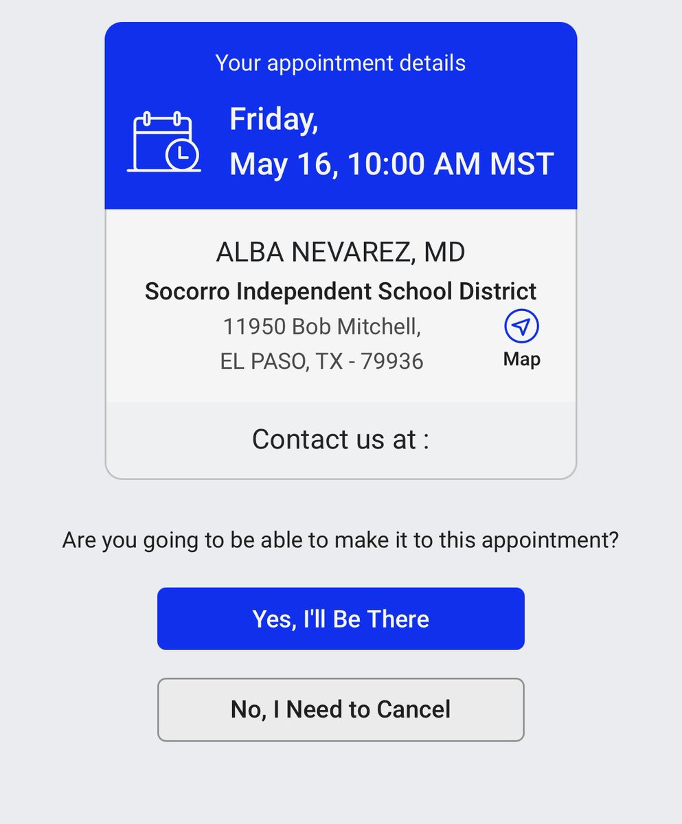 SISD Employee Health Clinic (@sisdclinic) on Twitter photo 🚨New Feature Alert 🚨
Our patients will now be receiving a link through text to confirm your appointment! If you need to cancel, No Problem! Just let us know and someone will be reaching out to reschedule 🙂
#NewFeature #HealthySISD <a href="/SocorroISD/">Socorro ISD</a> 🚨New Feature Alert 🚨
Our patients will now be receiving a link through text to confirm your appointment! If you need to cancel, No Problem! Just let us know and someone will be reaching out to reschedule 🙂
#NewFeature #HealthySISD <a href="/SocorroISD/">Socorro ISD</a>