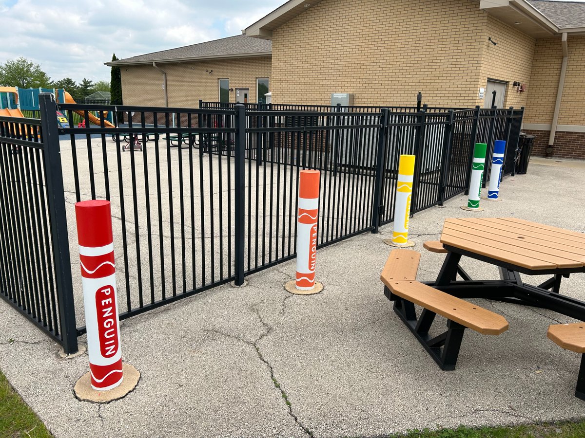KeeneyvilleD20's tweet photo. Bright, bold, and built for safety! ποΈ Our newly painted crayon bollards at ECC add a pop of color and protection to the preschool entrance. Thank you, Ms. Koldon, for this fun and cheerful upgrade! πππ #esd20learns #ECCPenguins #PenguinCrayons #colorfulcampus https://t.co/yy6ZCVDu05