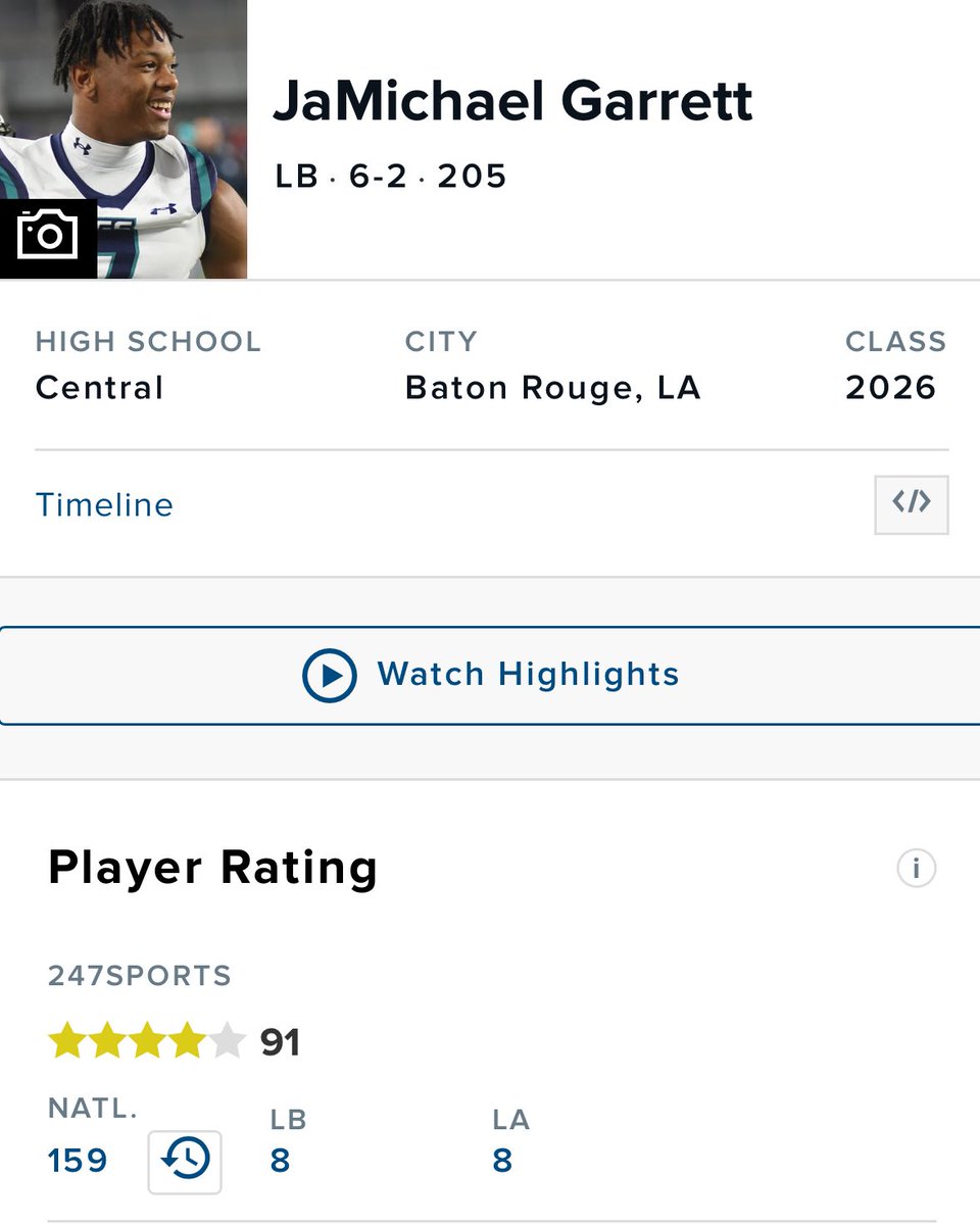 #agtg Blessed to be ranked the #8 linebacker in the country &amp; #8 player in the state of Louisiana!