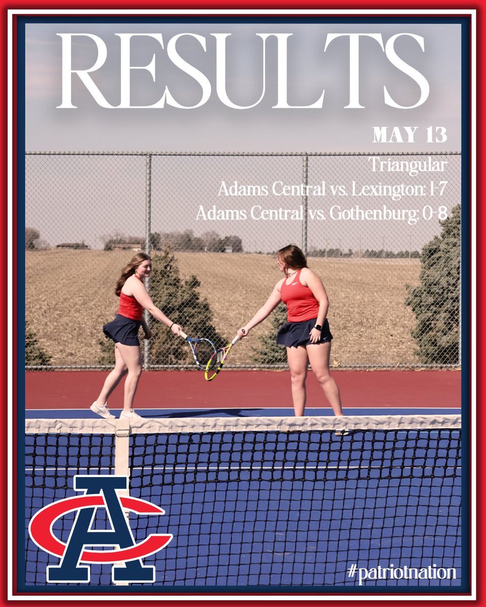 🎾Tennis Results 🎾

📍Lexington Triangular
📅 Tuesday, May 13
#PatriotNation

＊Graphic credit- Addi Ackles, senior; edits- Yarethzi Lom, junior