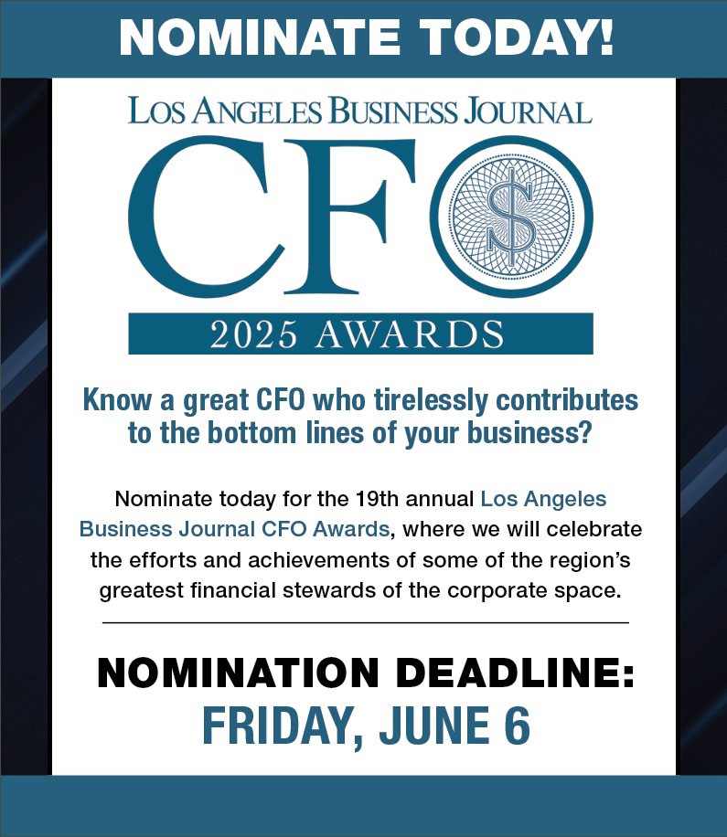 Los Angeles Business Journal (@labjnews) on Twitter photo DEADLINE FAST APPROACHING! 2025 CFO Awards
Nominate Here: labusinessjournal.com/events/cfoawar…
The annual CFO Awards are back — and we’re looking for outstanding finance leaders making a difference in L.A. County. Do you know a CFO who deserves the spotlight?
Submit by Friday, June 6, 2025 DEADLINE FAST APPROACHING! 2025 CFO Awards
Nominate Here: labusinessjournal.com/events/cfoawar…
The annual CFO Awards are back — and we’re looking for outstanding finance leaders making a difference in L.A. County. Do you know a CFO who deserves the spotlight?
Submit by Friday, June 6, 2025