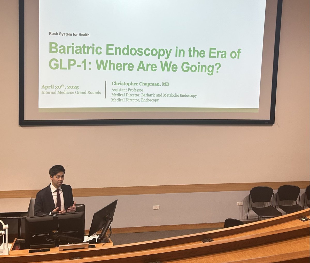 Rush_GI's tweet image. ✨ Excellent presentation by our very own @ChrisChapmanMD at @RushMedical internal medicine grand rounds 👏🏻 We loved hearing about your work in endobariatrics, particularly in the era of GLP-1s! Great overview of important 🔑 takeaways for those in all fields of medicine