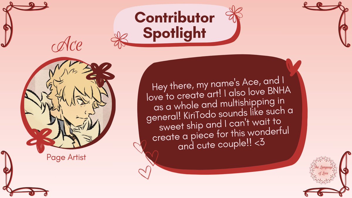 ❤️ CONTRIBUTOR SPOTLIGHT 🤍

Welcome Ace to The Language of Love Zine! 💮

Their Socials:
X/Twitter - x.com/crosshatchedace
Tumblr - tumblr.com/blog/crosshatc…