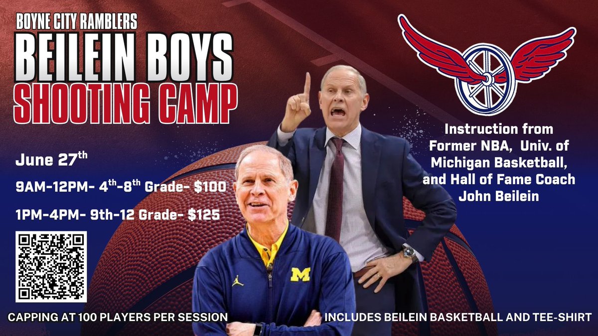 MattWindle1's tweet photo. We are excited to announce that @JohnBeilein will be at Boyne City June 25th-June 27th for a special opportunity for coaches and athletes of all ages! 

June 25th- FREE Coaches Clinic

June 26th- Girls Shooting Camp

June 27th-Boys Shooting Camp https://t.co/ABmNscTkaP