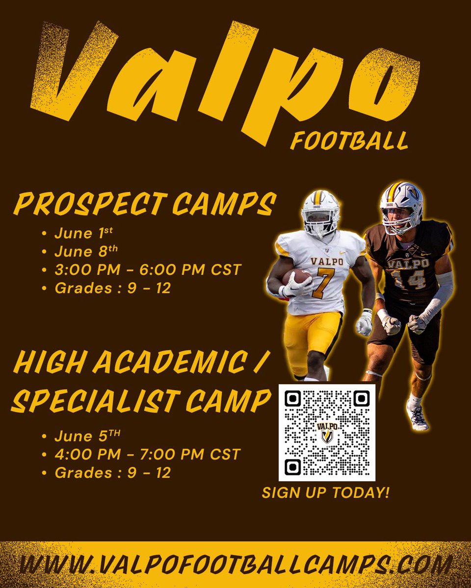 RJ Ghilarducci (@coach_rjg) on Twitter photo 🚨EARN YOUR OFFER🚨
Sign up to compete at our <a href="/valpoufootball/">Valpo Football</a> camps and prove you can ball at the D1 Level 😤
Hit that QR code‼️⬇️
#FIGHT_VU | #GOVALPO 🚨EARN YOUR OFFER🚨
Sign up to compete at our <a href="/valpoufootball/">Valpo Football</a> camps and prove you can ball at the D1 Level 😤
Hit that QR code‼️⬇️
#FIGHT_VU | #GOVALPO
