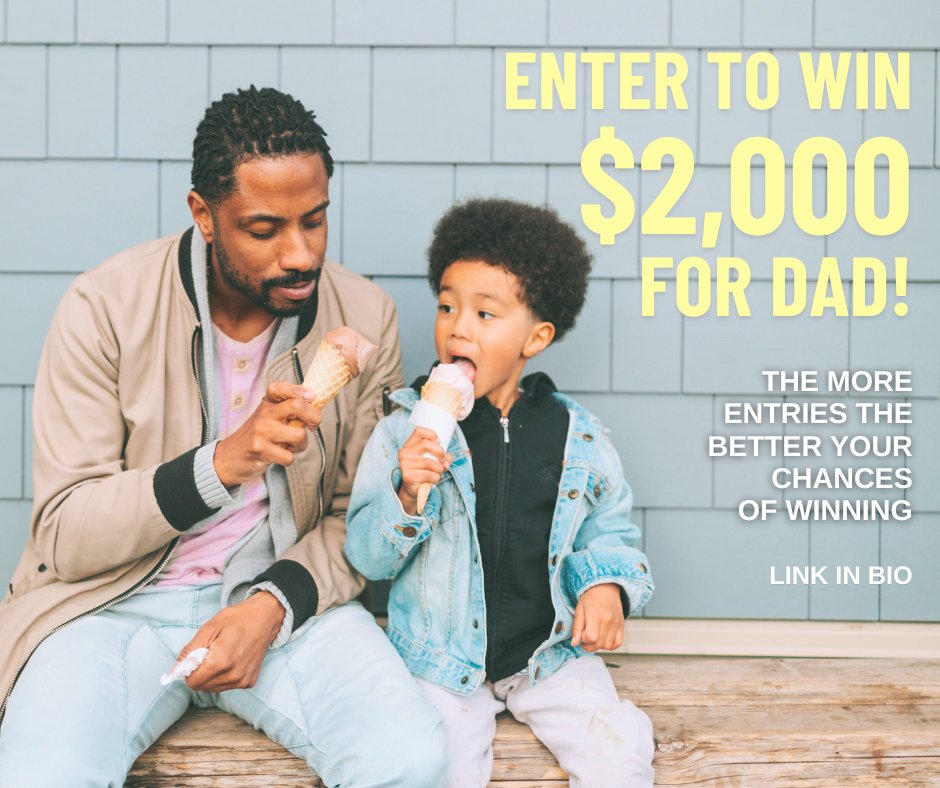 Now through June 11th you can enter to win dad $2,000 for Father's Day 💰

Daily entries available, the more entries the greater your chances, but it only takes one to potentially win! 🏆

Enter to win on our website 📲

What's the first thing your dad would buy? 🚜🚣🚁📺🍻🍕🍦