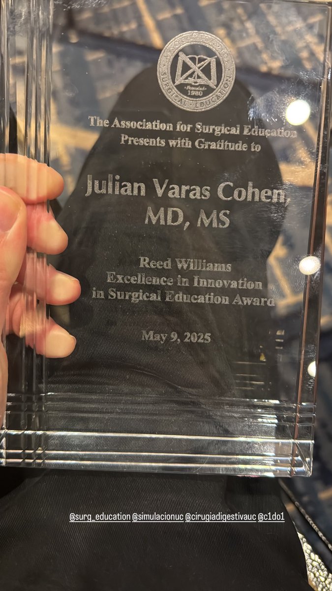 Julian Varas (@julianvarascom) on Twitter photo Humbled to receive the Reed Williams Excellence in Innovation Award at #SEW2025. Grateful to my family, friends and <a href="/SimulacionUC/">SimulacionUC</a> team - <a href="/C1DO12/">@C1DO1</a> & collaborators—this win is ours. Let’s keep advancing surgical education together! 🙌🔬 #AIinSurgery #MedEd
<a href="/Surg_Education/">Association for Surgical Education</a> <a href="/GSE_JASE/">Global Surgical Education</a> Humbled to receive the Reed Williams Excellence in Innovation Award at #SEW2025. Grateful to my family, friends and <a href="/SimulacionUC/">SimulacionUC</a> team - <a href="/C1DO12/">@C1DO1</a> & collaborators—this win is ours. Let’s keep advancing surgical education together! 🙌🔬 #AIinSurgery #MedEd
<a href="/Surg_Education/">Association for Surgical Education</a> <a href="/GSE_JASE/">Global Surgical Education</a>