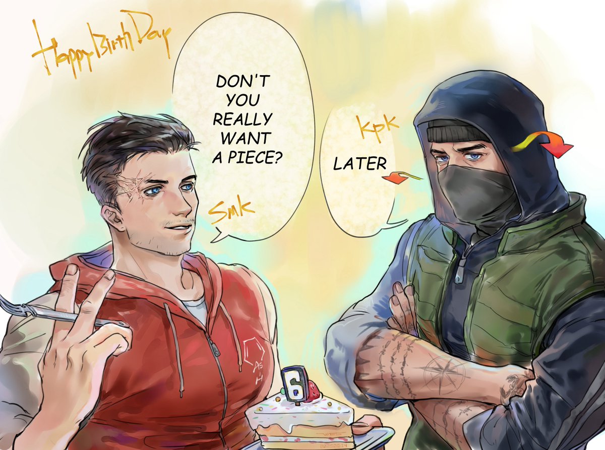 Victor_VVeg's tweet image. I didn't realize what day it was until evening, so I rushed this drawing and still ended up late. Anyway, Happy belated birthday!
#Kapkan #Smoke #R6Community #R6S