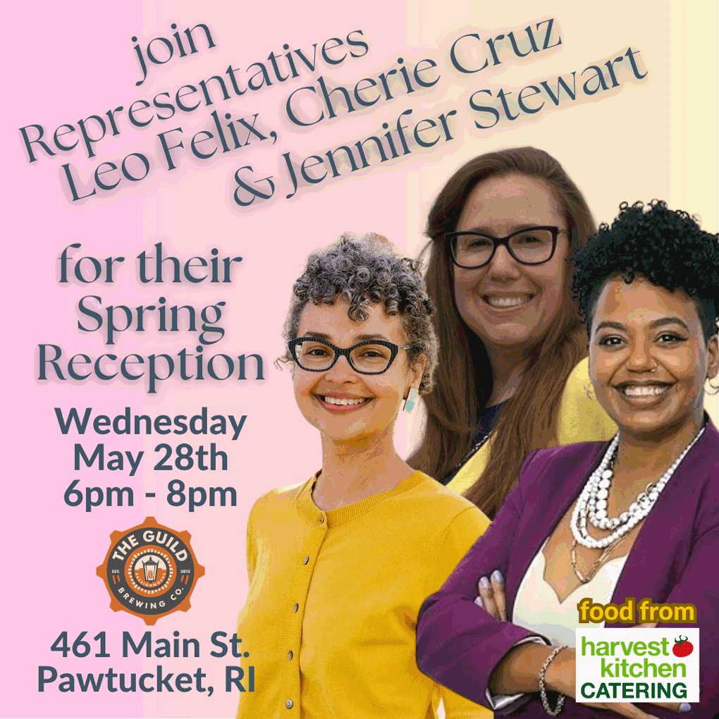 Cherie Cruz (@concernedrier) on Twitter photo Please join Rhode Island State Rep. Felix, Rep <a href="/JenStewartRI/">Jennifer Stewart</a> and me Rep. Cruz, for our Spring reception at the Brewers Guild, 461 Main Street, Pawtucket on Weds, May 28th at 6pm.
Hope to see you there! Please join Rhode Island State Rep. Felix, Rep <a href="/JenStewartRI/">Jennifer Stewart</a> and me Rep. Cruz, for our Spring reception at the Brewers Guild, 461 Main Street, Pawtucket on Weds, May 28th at 6pm.
Hope to see you there!