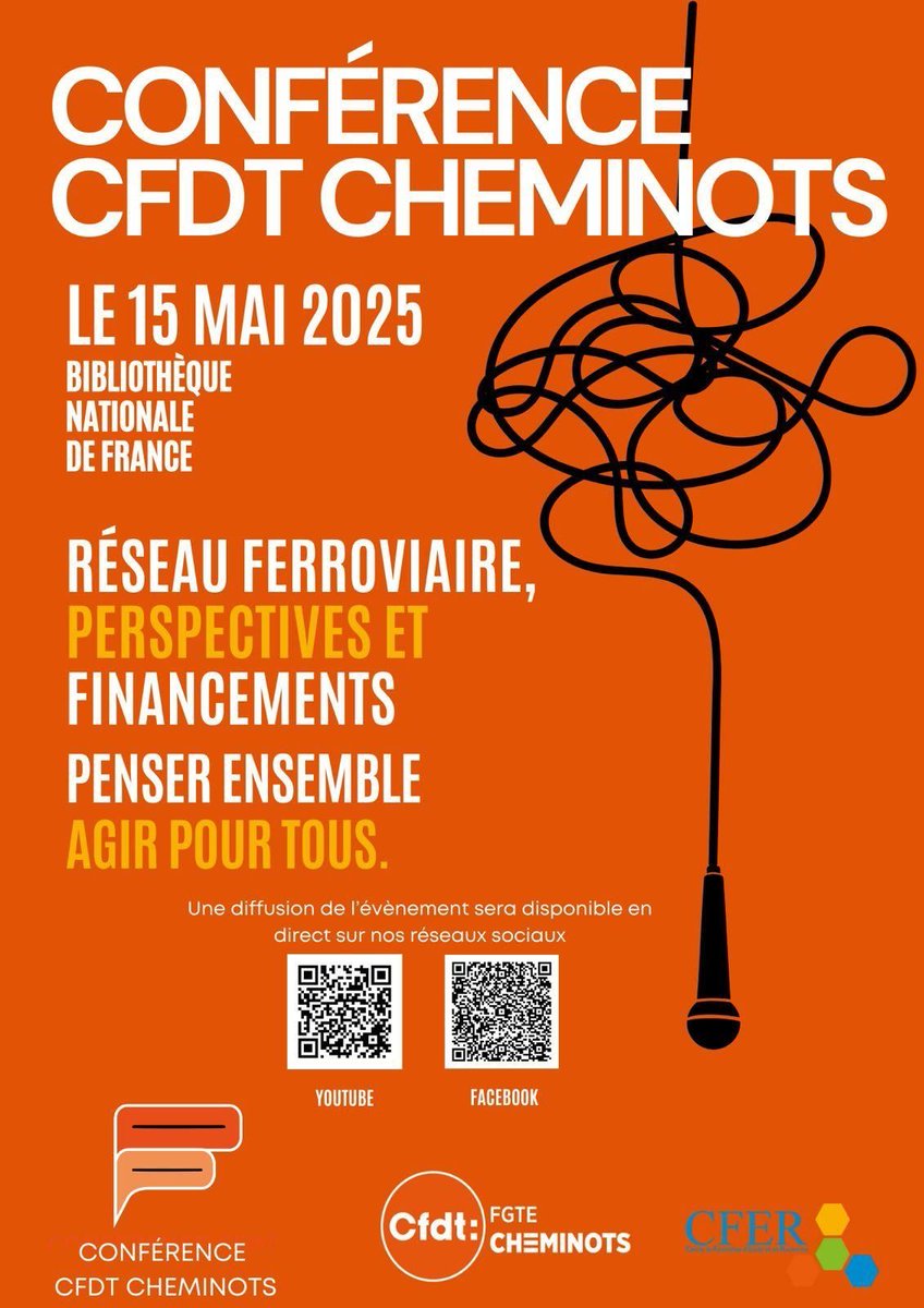 À demain 👋

🚨Journée Événement  à suivre en direct 👇

🚆 Conférence #CFDT sur le financement des infrastructures ferroviaires dès 10h. 🕙