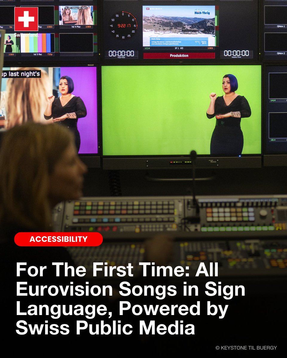 Making Eurovision accessible to all thanks to Switzerland’s commitment to inclusion

🎤 For the 1st time, all 37 competing songs have been translated into sign language by native Deaf signers. 

📺 This initiative was developed by SWISS TXT, the accessibility and technology