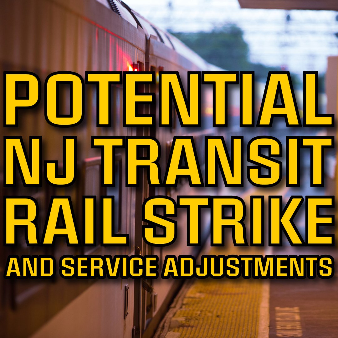 Possible NJ TRANSIT rail strike that may disrupt all NJ TRANSIT commuter rail services, including the North Jersey Coast Line, beginning later this week. For the latest updates and details on service changes, please visit, NJTransit.com/railstoppage.