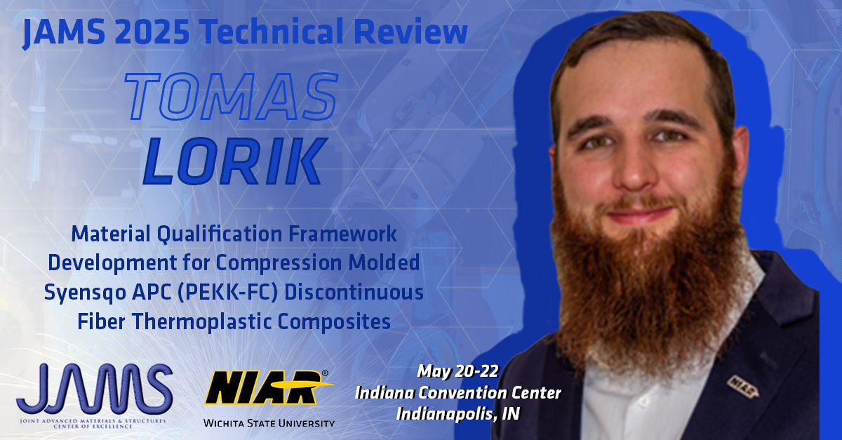 Next up for JAMS 2025 is Tomas Lorik! Tomas is a senior researcher engineer at Wichita State University. His work specifically focuses on automated fiber placement, production facility optimization and discontinuous composite thermoplastic tech.
wichita.edu/industry_and_d…