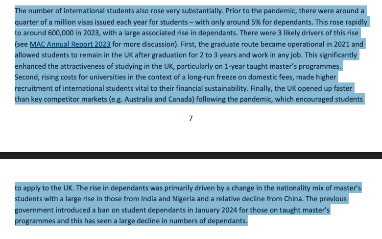theLostPun's tweet photo. The UK Student visa numbers were just beyond belief. People selling ancestral land and spending beyond their means to do a 1 year remote course in tier 2/3 colleges in order to get their family in the UK to work as low skilled labour. https://t.co/s2i6jIizRo