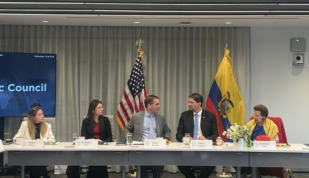 Arsht Latin America Center & Caribbean Initiative (@aclatam) on Twitter photo We were honored to host a breakfast w/ Amb. Pablo Zambrano, new Amb. of 🇪🇨 to the 🇺🇸. We discussed investment opportunities and security cooperation following Pres. Noboa's reelection. Thanks to Ms. Adrienne Arsht, <a href="/jmarczak/">Jason Marczak</a>, and <a href="/IsabelMariaCM/">Isabel Chiriboga</a> for remarks. <a href="/EmbajadaEcuUSA/">EmbajadaECUenUSA</a> We were honored to host a breakfast w/ Amb. Pablo Zambrano, new Amb. of 🇪🇨 to the 🇺🇸. We discussed investment opportunities and security cooperation following Pres. Noboa's reelection. Thanks to Ms. Adrienne Arsht, <a href="/jmarczak/">Jason Marczak</a>, and <a href="/IsabelMariaCM/">Isabel Chiriboga</a> for remarks. <a href="/EmbajadaEcuUSA/">EmbajadaECUenUSA</a>