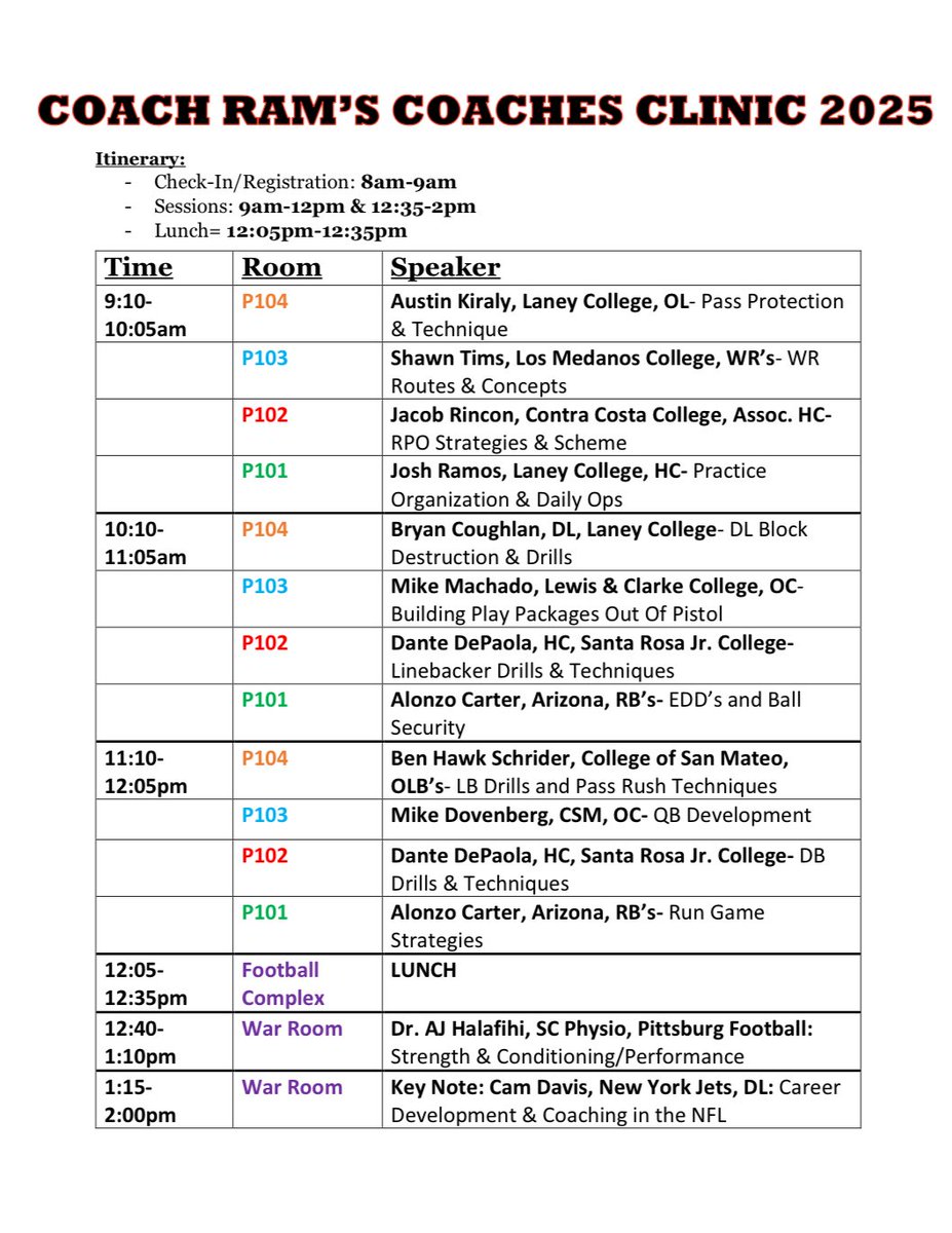 Coaches clinic this Saturday! Registration link is still open in Eventbrite. Check out the great lineup of college coaches from all levels, as well as New York Jets DL coach Cam Davis. It’s going to be a great day of networking and talking ball! Walk ups welcome