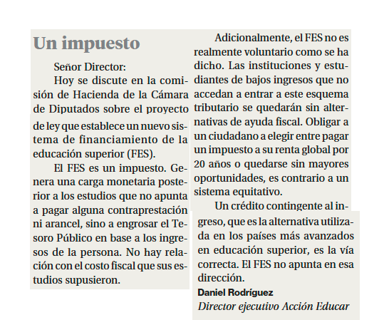 📢[OPINIÓN] Un impuesto

Hoy la Comisión de Hacienda de la <a href="/Camara_cl/">Diputadas y Diputados de Chile</a> retoma la discusión sobre el proyecto de ley FES. ¿Qué es el FES? Nuestro director <a href="/drodriguezmo/">Daniel Rodríguez</a> les cuenta en su carta de <a href="/La_Segunda/">laSegunda</a> 🗞️

accioneducar.cl/carta-al-direc…