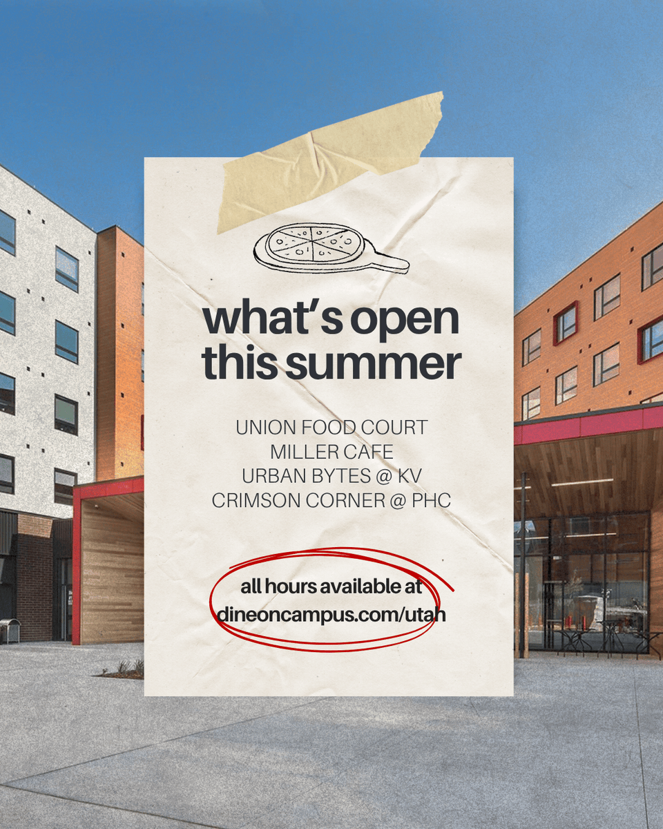 UofUDining's tweet photo. ☀️ Summer cravings? We’ve got you covered!
Check out which campus dining spots are open all summer long 🍕🥗🍔 https://t.co/8EWFlfX6iz