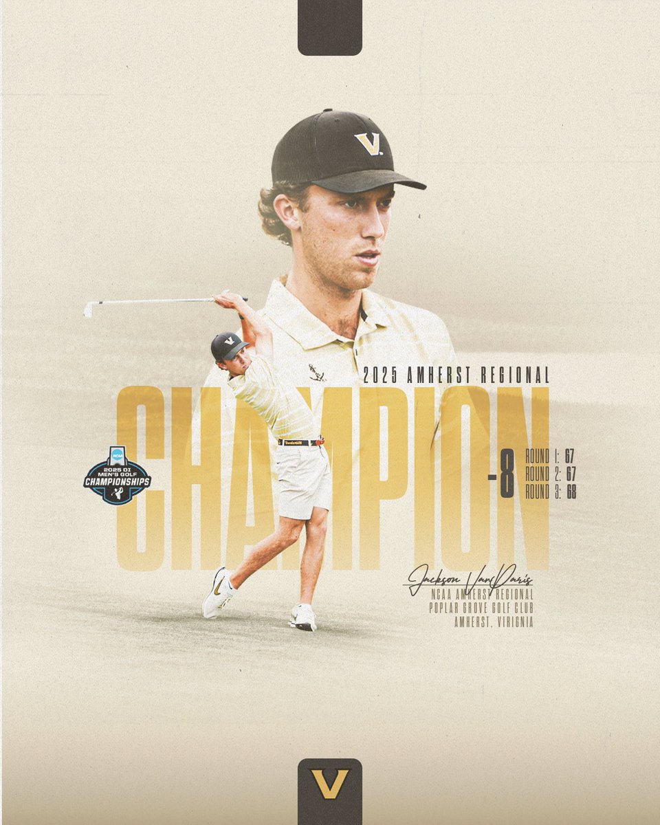 Vanderbilt Men's Golf (@vandymgolf) on Twitter photo 𝐉𝐕𝐏 𝐟𝐨𝐫 𝐭𝐡𝐞 𝐖𝐢𝐧
<a href="/JacksonVanParis/">Jackson Van Paris</a> wins the individual 🏆 at the NCAA Amherst Regional with a career-low score of 8-Under 202
He joins <a href="/WilliamMoll18/">William Moll</a> (’24) as the only two Dores ever to win an NCAA Regional
⚓️⬇️
#AnchorDown 𝐉𝐕𝐏 𝐟𝐨𝐫 𝐭𝐡𝐞 𝐖𝐢𝐧
<a href="/JacksonVanParis/">Jackson Van Paris</a> wins the individual 🏆 at the NCAA Amherst Regional with a career-low score of 8-Under 202
He joins <a href="/WilliamMoll18/">William Moll</a> (’24) as the only two Dores ever to win an NCAA Regional
⚓️⬇️
#AnchorDown