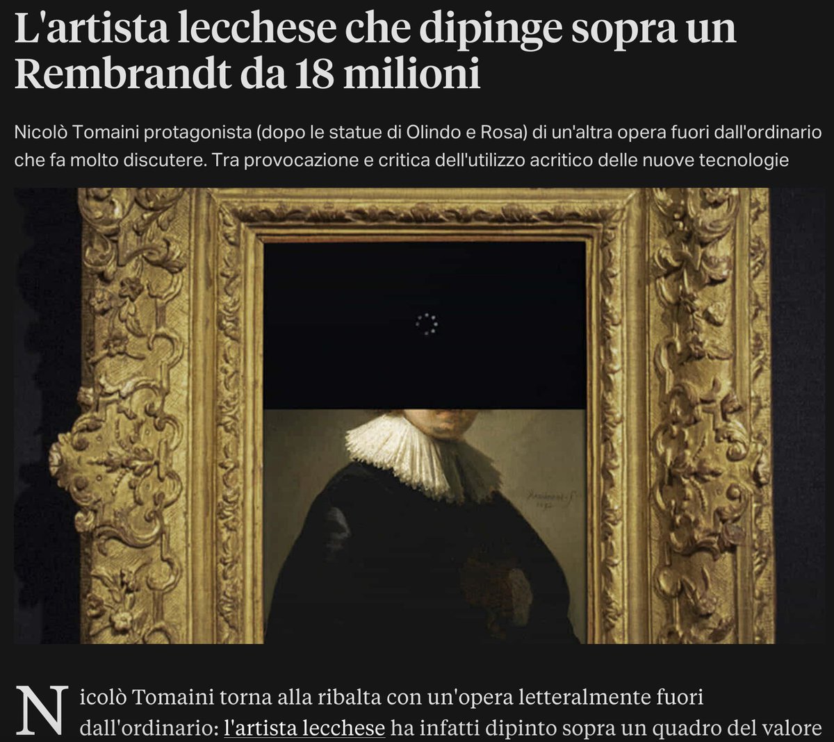 Nicolò Tomaini dipinge sopra un Rembrandt da 18 milioni di dollari …  E adesso l’opera vale di più?  -     #NicoloTomaini #artista #dipinge  #Rembrandt #artist #18milioni di #dollari … #operadarte #art #aucion  #quantovale #arte #museumfair  #art - <a href="/Bonazeta/">Francesco Bonazzi Bonazeta</a> #Bonazeta  #Spoerri