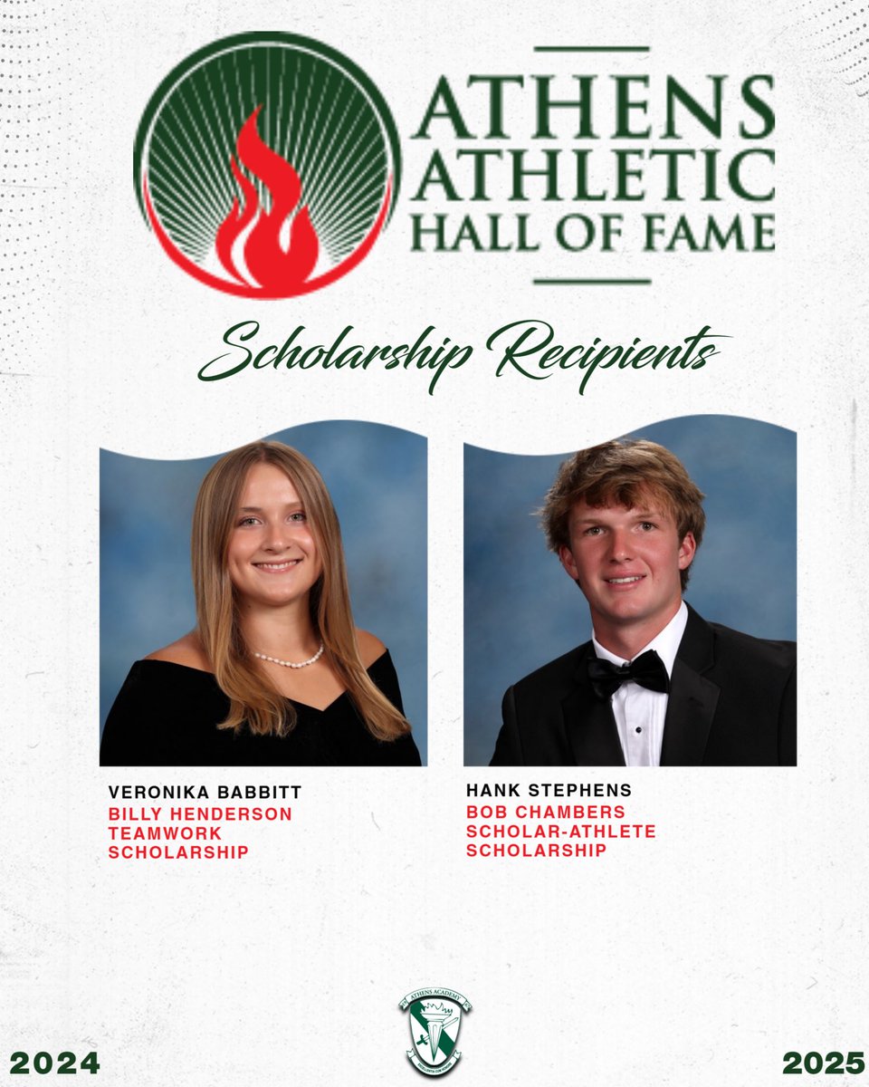 ᴀᴛʜᴇɴs ᴀᴄᴀᴅᴇᴍʏ ᴀᴛʜʟᴇᴛɪcs (@spartanathletic) on Twitter photo Congratulations to Veronika Babbitt & Hank Stephens for being selected as <a href="/champions_AAHOF/">Athens Athletic Hall of Fame</a> Scholarship recipients!
Veronika will be attending Stanford University & participating in T&F.
Hank will be attending UGA.
#NoPlaceLikeTheA
<a href="/OfficialGHSA/">GHSA</a> <a href="/OconeeSports/">Oconee Enterprise Sports</a> <a href="/ABHpreps/">ABH Preps</a> Congratulations to Veronika Babbitt & Hank Stephens for being selected as <a href="/champions_AAHOF/">Athens Athletic Hall of Fame</a> Scholarship recipients!
Veronika will be attending Stanford University & participating in T&F.
Hank will be attending UGA.
#NoPlaceLikeTheA
<a href="/OfficialGHSA/">GHSA</a> <a href="/OconeeSports/">Oconee Enterprise Sports</a> <a href="/ABHpreps/">ABH Preps</a>