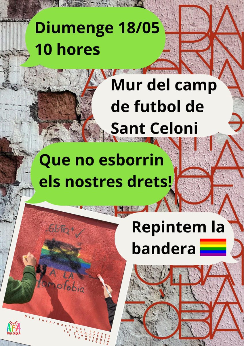 Mesos després, va ser vandalitzada amb símbols feixistes. 
Com estem convençudes de que l’amor guanya a l’odi, aquest diumenge al matí repintarem la bandera coincidint amb el cap de setmana contra la LGTBIfòbia. Tenim pintura i pinzells. Que no esborrin els nostres drets!
