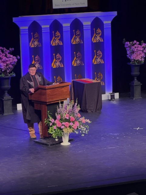 UAlbanyEdu's tweet photo. Congratulations to our friend and colleague, Melissa Starman, Department Coordinator, Educational &amp; Counseling Psychology, on receiving the OUT-Standing Faculty/Staff Leadership Award at today's Lavender Celebration! #UAlbanyGrad https://t.co/SQtPnels5I