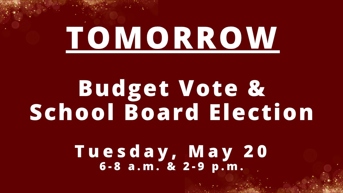 TOMORROW: New York State's annual budget vote and school board election takes place on Tuesday, May 20. Valhalla's proposed budget for the 2025-26 school year is $64,345,392, with a tax levy increase within the cap at 2.7%. Polls will be open from 6-8 a.m. and 2-9 p.m.