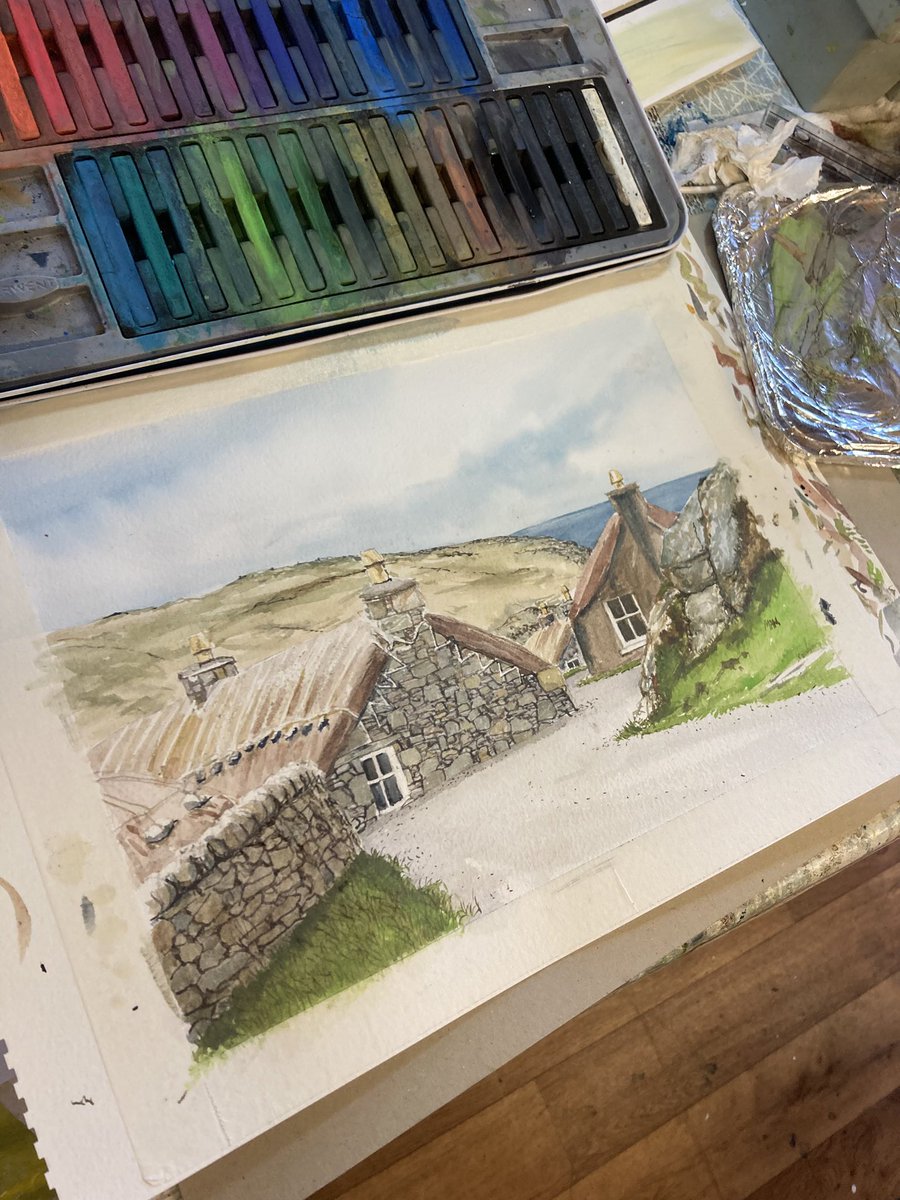 MacleanArtist's tweet image. Garenin, A4 Inktense watercolour #garenin #blackhouse #old #history #historic #hebridean #carloway #watercolour #paint #painting