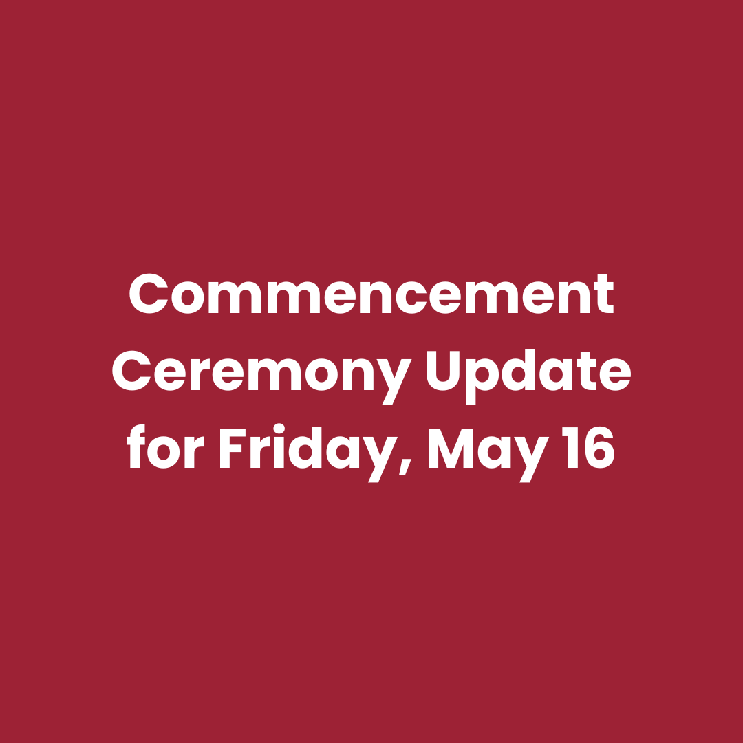 We're hopeful that Friday’s Undergraduate Commencement will be held outdoors on Haber Green. The start time may shift to 9 a.m. to avoid severe weather. A final decision will be posted to Arcadia.edu/commencement by tomorrow, Thursday, 5/15 by 7:30 p.m.