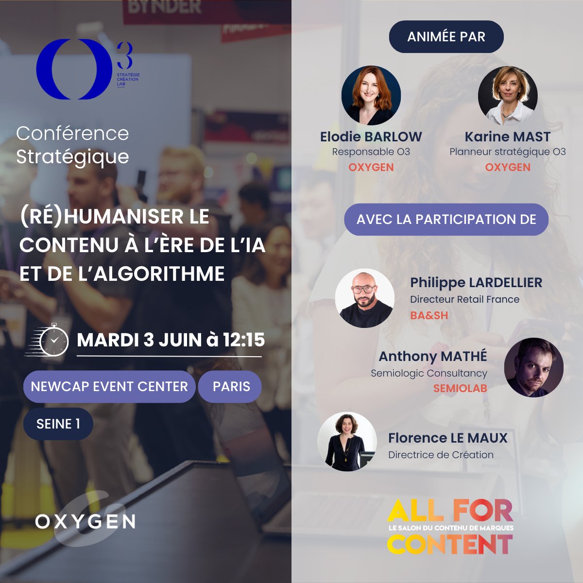 🚀 RDV le 3 juin à Paris pour <a href="/AllforContent/">All for Content</a> avec notre Pôle Stratégie O3 !

🎙️ Elodie  &amp; Karine animeront une table ronde passionnante : « Réhumaniser le contenu à l'ère de l'IA et de l'algorithme ».

🎙️ Inscriptions 👉 urlr.me/2NpazE
#OxygenRP  #AllForContent2025