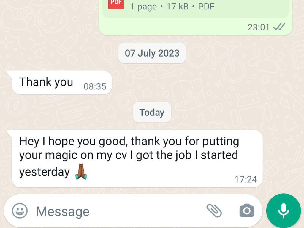 Contact Reliable and Trusted Expert for Professional CV Revamp and Cover Letter at Affordable Prices.

[Services Offered]
▪️Cover Letter R60
▪️Modern Curriculum Vitae from R100
▪️Promotions R200
▪️LinkedIn Optimisation 
▪️Poster Design

Whatsapp link:📲(Wa.me/+27604290277)