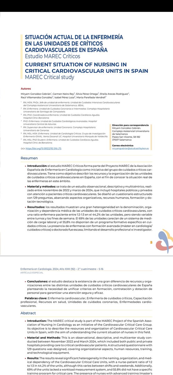 Miryam (@miryamgcebrian) on Twitter photo 📢Disponible el artículo "Situación actual de la Enfermería de Críticos Cardiovasculares en España.Estudio MAREC Criticos". Los 📊 revelan⬆️heterogeneidad en recursos, ratio y formación.
✅️seguimos avanzando en el reconocimiento de la enfermería de Críticos❤️<a href="/AEEC_enfcardio/">Asociacion Española de Enfermeria en Cardiologia</a> 📢Disponible el artículo "Situación actual de la Enfermería de Críticos Cardiovasculares en España.Estudio MAREC Criticos". Los 📊 revelan⬆️heterogeneidad en recursos, ratio y formación.
✅️seguimos avanzando en el reconocimiento de la enfermería de Críticos❤️<a href="/AEEC_enfcardio/">Asociacion Española de Enfermeria en Cardiologia</a>