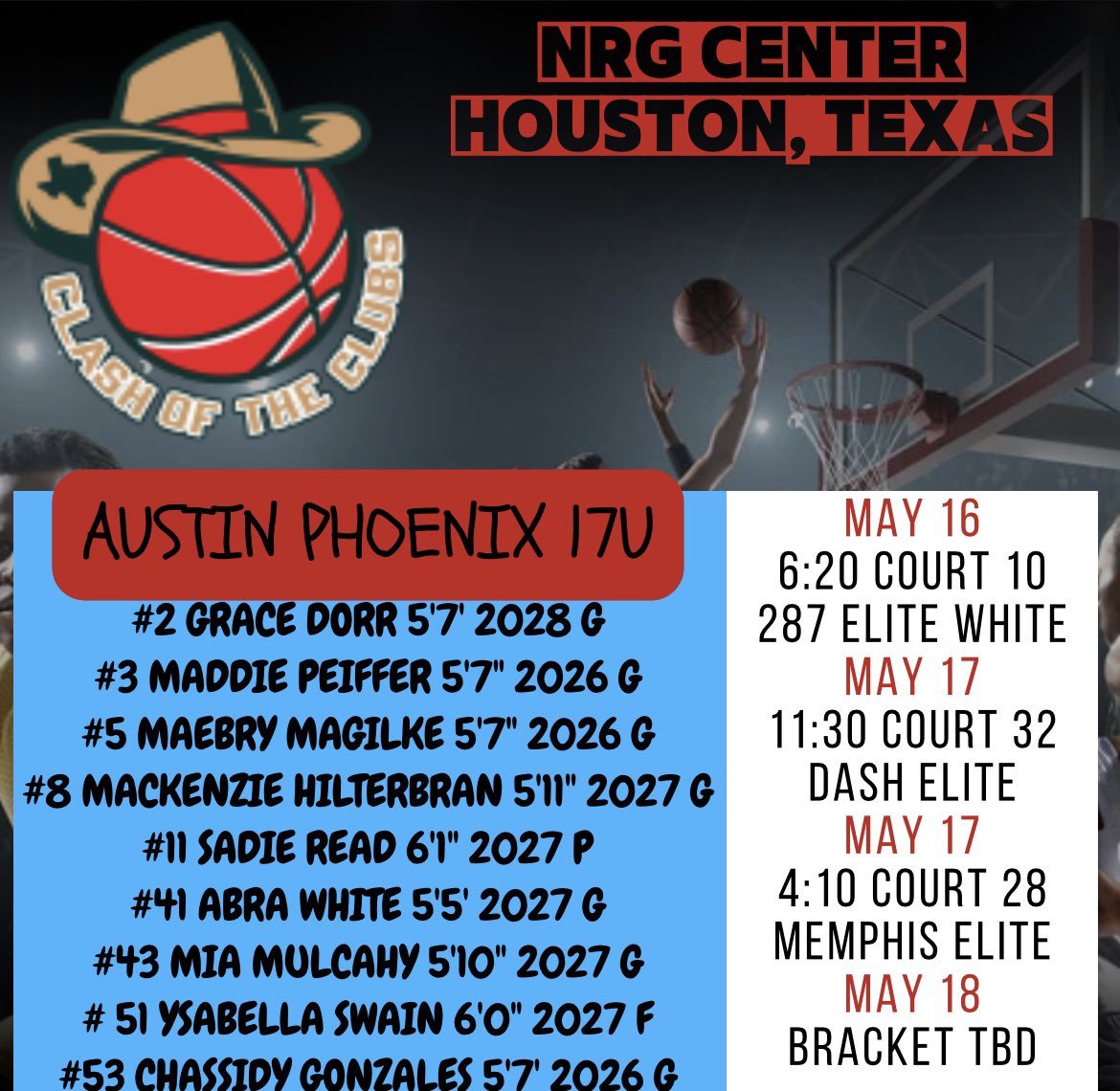 Phoenix Select (@phoenixselect) on Twitter photo *REVISED* schedule for Austin Phoenix 17U at Clash of the Clubs in Houston’s NRG Center‼️
<a href="/GregPeiffer817/">Greg Peiffer</a> *REVISED* schedule for Austin Phoenix 17U at Clash of the Clubs in Houston’s NRG Center‼️
<a href="/GregPeiffer817/">Greg Peiffer</a>