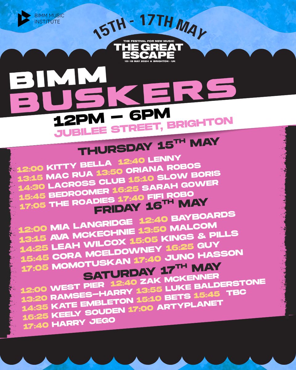 The Great Escape times:

Thursday 4pm - North Laine Brewhouse
Friday 1:50pm - Jubilee Street