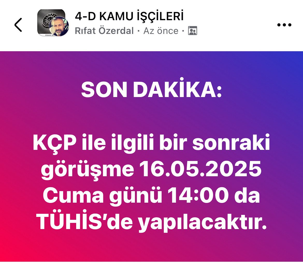 KÇP ile ilgili bir sonraki görüşme 16.05.2025 Cuma günü 14:00 da TÜHİS’de yapılacaktır. <a href="/4dkamu/">4-D KAMU İŞÇİLERİ</a>