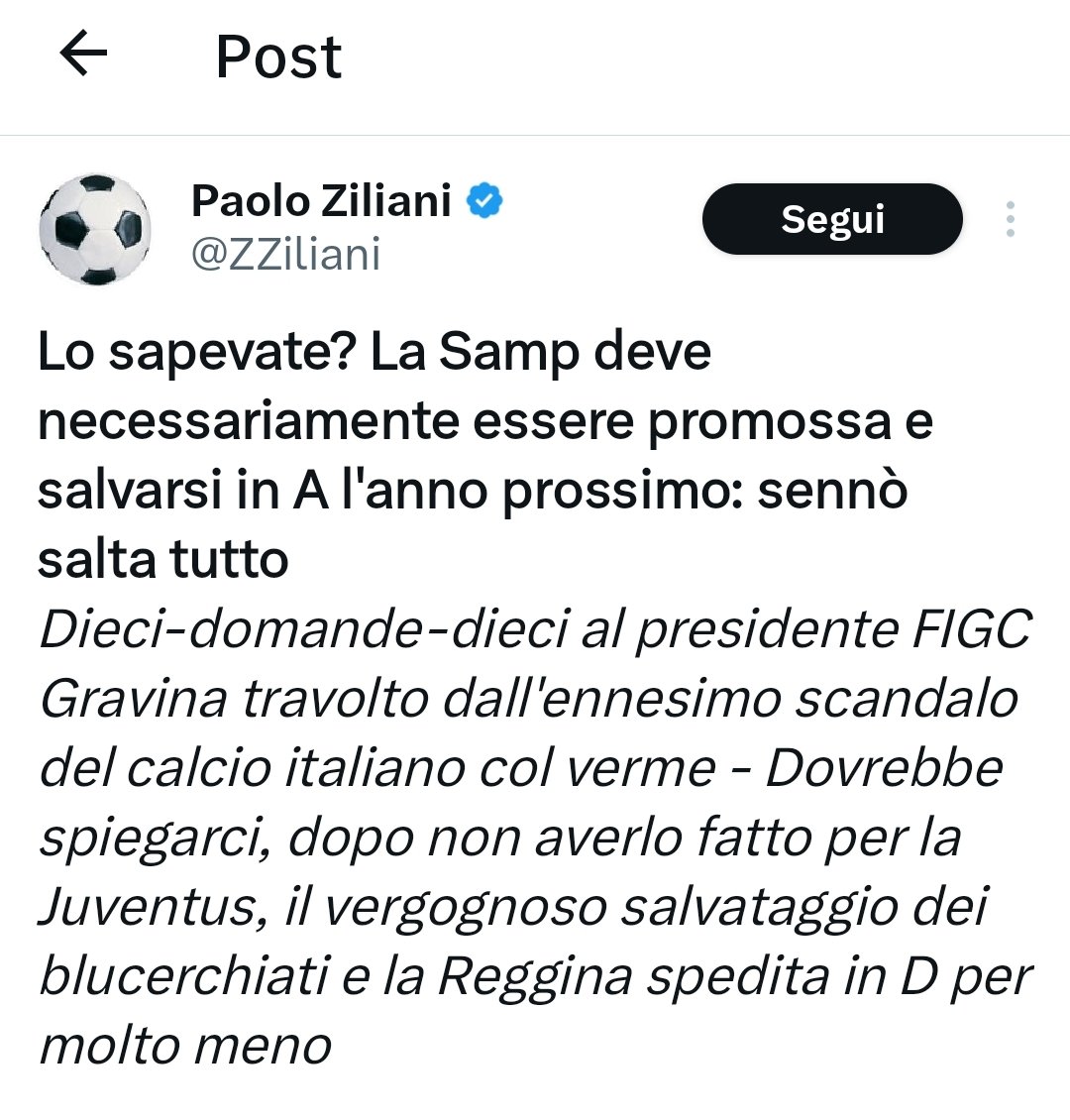 Si continua a sparare cazzate