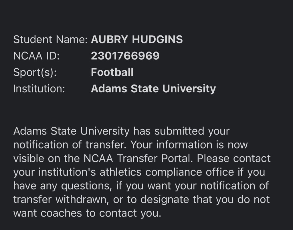 #AGTG I have officially entered my name in the transfer portal with 4 years of eligibility remaining 
6’3 250 
⭐️TE/DE/LT
Email: ahudgins@adams.edu
Red shirt!! FR🏈
Looking for a new home ready to compete and work!!!