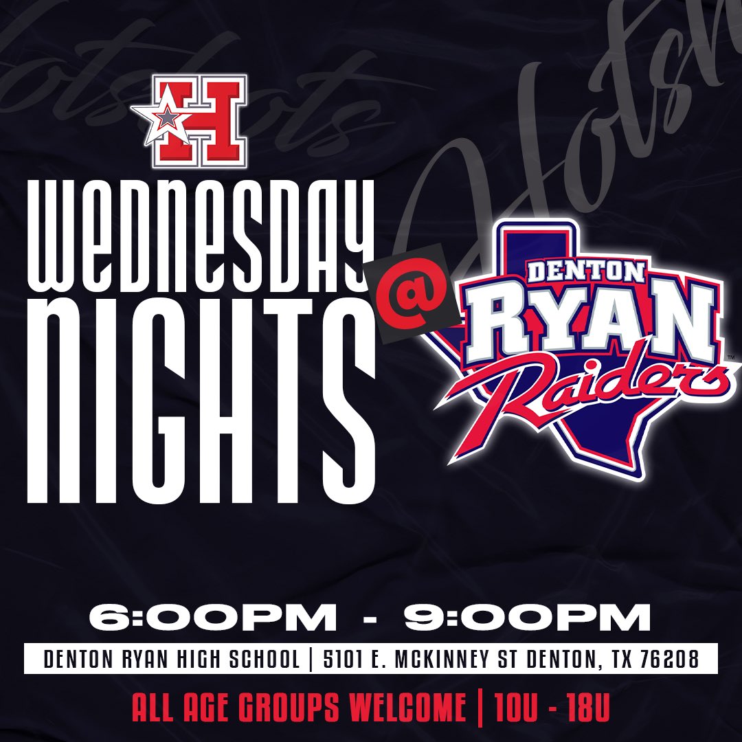 Wednesday Night at Denton Ryan HS is on for tonight!

Can’t wait to work with all our age groups and gear up together for an excellent Summer Season. 

#HotshotsNation
#HotshotsNaudin
#Brickbybrick
#LeadershipMatters
#PlayersComeFirst