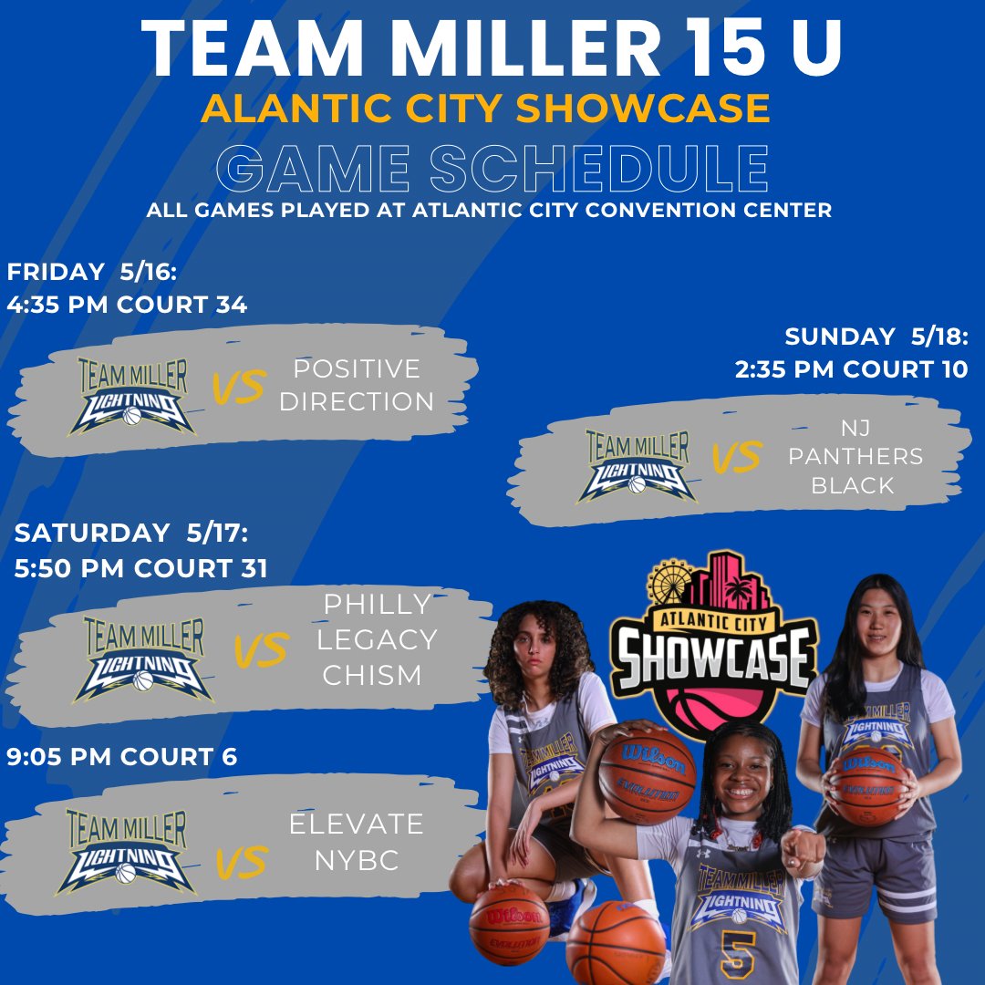 Here's our schedule for <a href="/SelectEventsBB/">Select Events Basketball</a> Atlantic City Showcase! Can't wait to get to work! #family #hardwork  <a href="/JiselleLennon/">Jiselle Lennon</a> <a href="/carmelaarana11/">Carmela Arana</a> <a href="/Siennag2028/">Sienna</a> <a href="/Kmaynard1415/">Kendall Maynard</a> <a href="/PeytanPugh/">Peytan Pugh</a> <a href="/nolabright14/">Nola Bright</a> <a href="/EJayArrow/">E J 🏀</a> <a href="/NJLadiesHoops/">NJ Ladies Hoops</a> <a href="/PrepGirlsHoops/">Prep Girls Hoops 🏀</a>