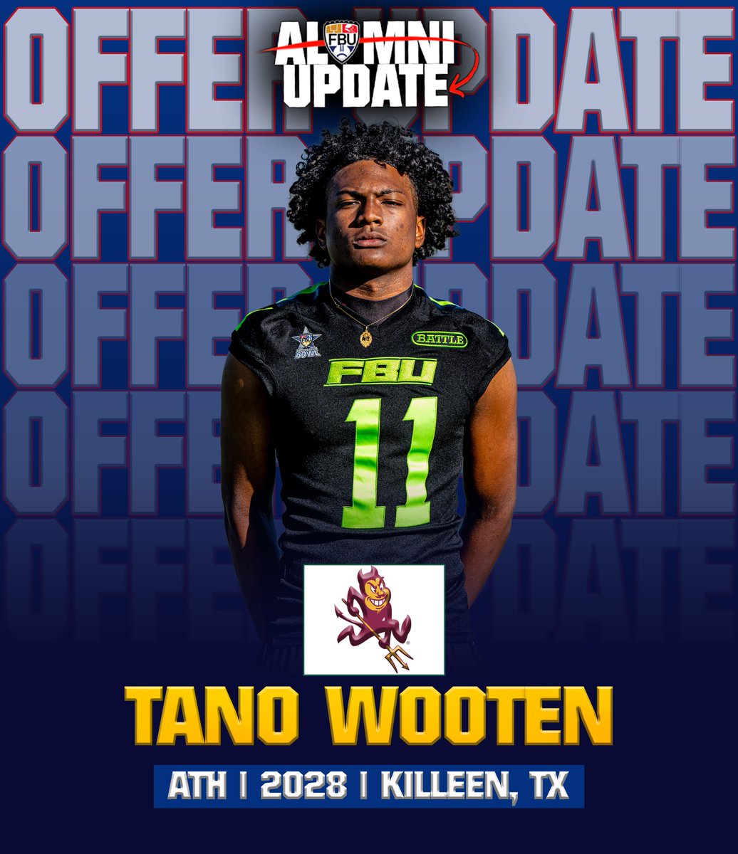 Football University (@fbucamp) on Twitter photo OFFER UPDATE ‼️
#FBUPathAlum Tano Wooten secures a D1 offer from Arizona State 🔱
Congratulations
You Next? #FBU #GetBetterHere
footballuniversity.org/fbu-alumni-off…
<a href="/TanoWooten/">Tano Wooten #2 🏈🏆🥇🇬🇺</a> OFFER UPDATE ‼️
#FBUPathAlum Tano Wooten secures a D1 offer from Arizona State 🔱
Congratulations
You Next? #FBU #GetBetterHere
footballuniversity.org/fbu-alumni-off…
<a href="/TanoWooten/">Tano Wooten #2 🏈🏆🥇🇬🇺</a>