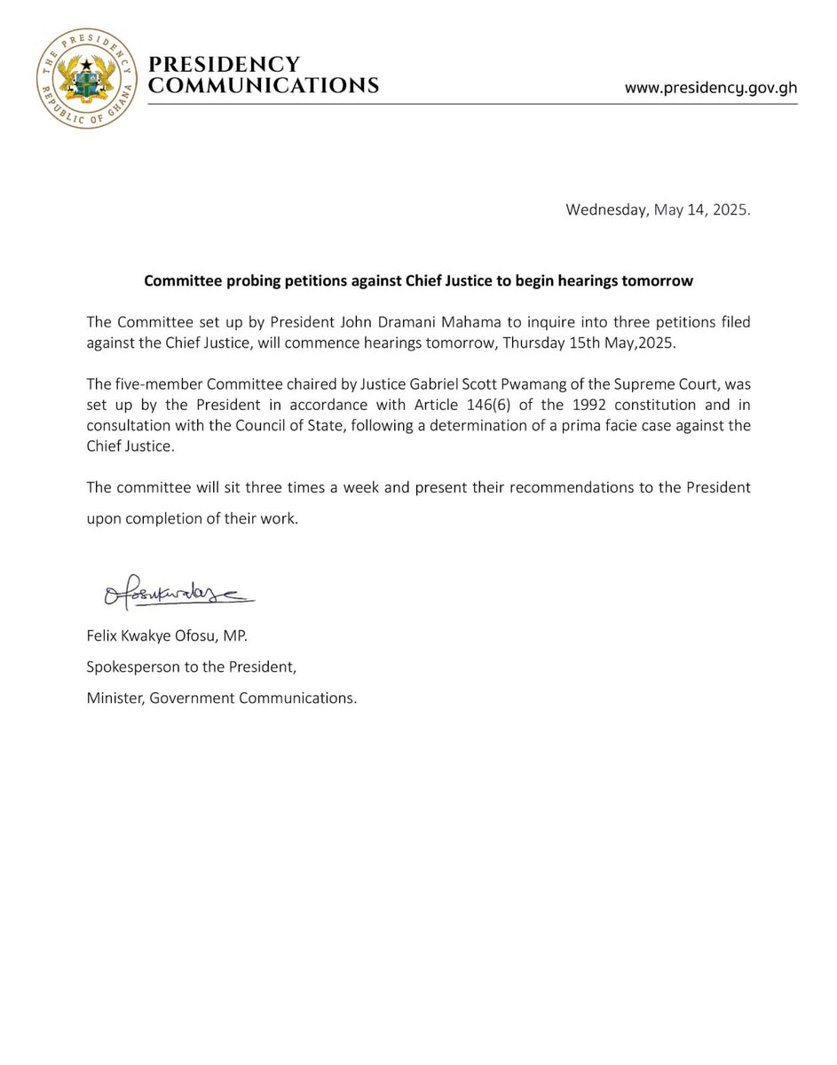 Chief Justice petitions probe begins tomorrow.