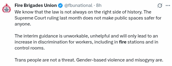 Women's Rights Network - WRN (@womensrightsnet) on Twitter photo Yet another trade union turning the hose onto women's rights. Maybe <a href="/UnionSteveW/">Steve Wright</a> and Ben Selby could explain how <a href="/fbunational/">Fire Brigades Union</a> intend to fight for women's rights whilst at the same time denying them single sex spaces. It seems nothing has changed in the Fire Service nor the Fire Yet another trade union turning the hose onto women's rights. Maybe <a href="/UnionSteveW/">Steve Wright</a> and Ben Selby could explain how <a href="/fbunational/">Fire Brigades Union</a> intend to fight for women's rights whilst at the same time denying them single sex spaces. It seems nothing has changed in the Fire Service nor the Fire
