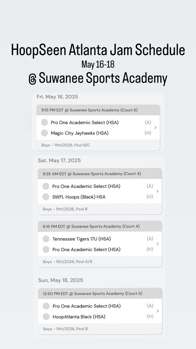 ReidWinton45's tweet image. HoopSeen Atlanta Jam Schedule | May 16-18