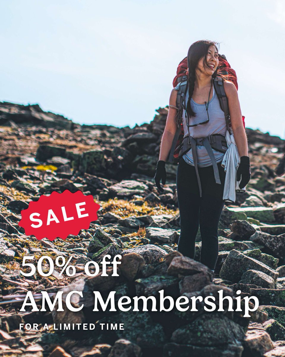 Join AMC now + save 50% on your membership!
🛏️ Member-only lodging deals
📚 Discounts on books + gear
🥾 Access to 1000's of outdoor activities
Join in! 👉 amcstore.outdoors.org/collections/me…